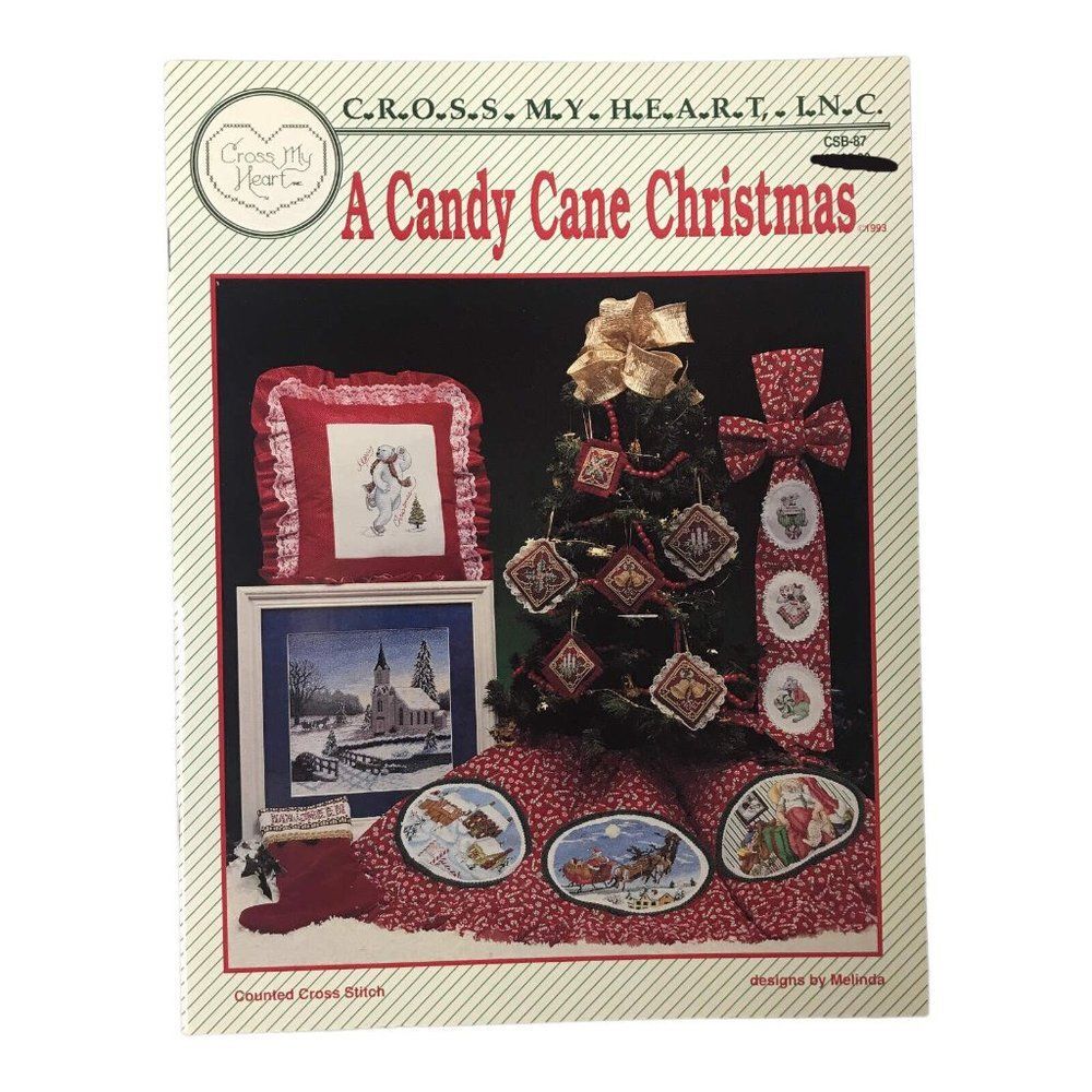 A Candy Cane Holiday Counted Cross Stitch 1993 Cross My Heart Craft Book CSB-87